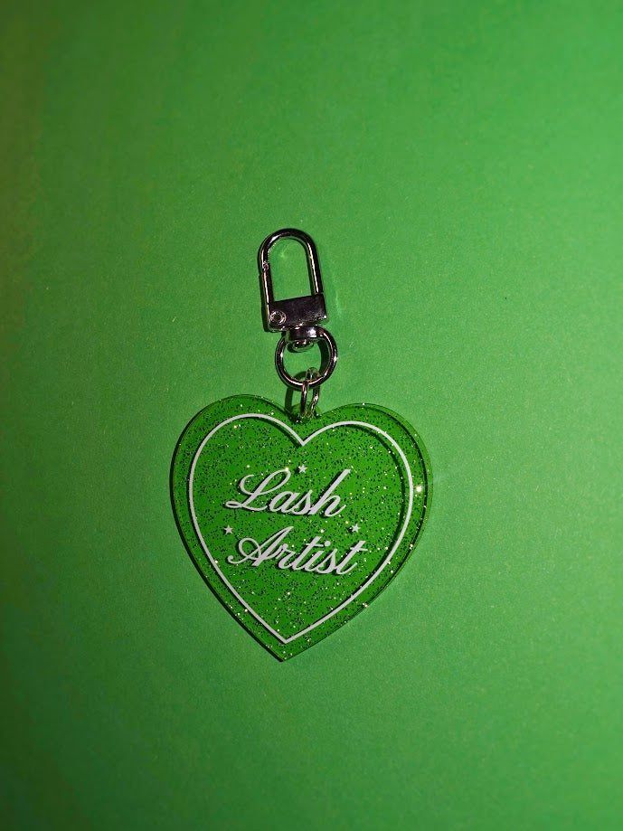 Lash Artist Heart Shaped Glitter Keychain