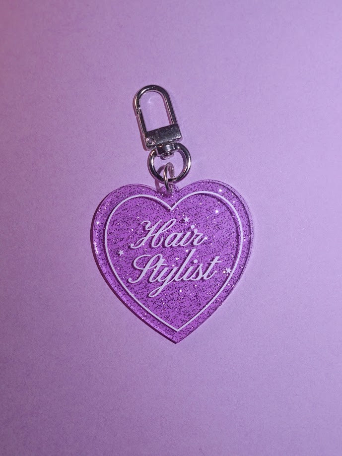Hair Stylist Heart Shaped Glitter Keychain