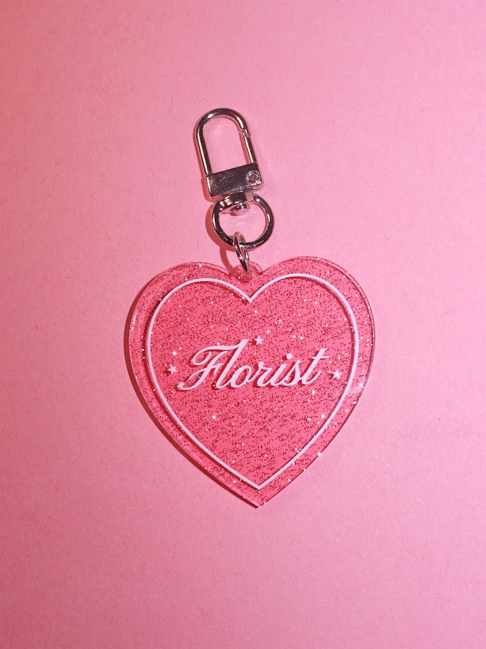 Florist Heart Shaped Glitter Keychain