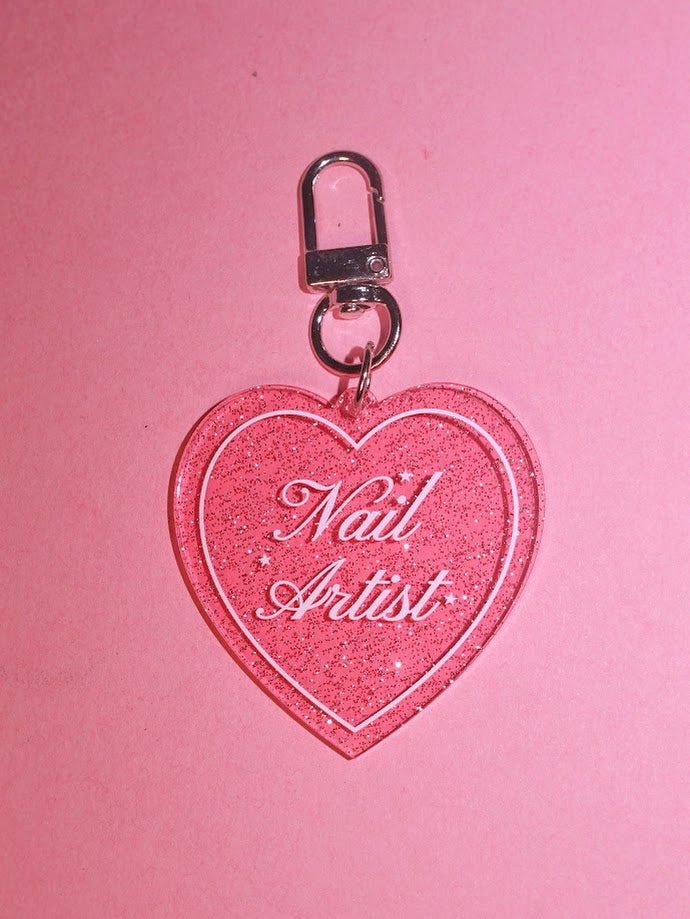 Nail Artist Heart Shaped Glitter Keychain