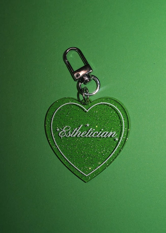 Esthetician Heart Shaped Glitter Keychain