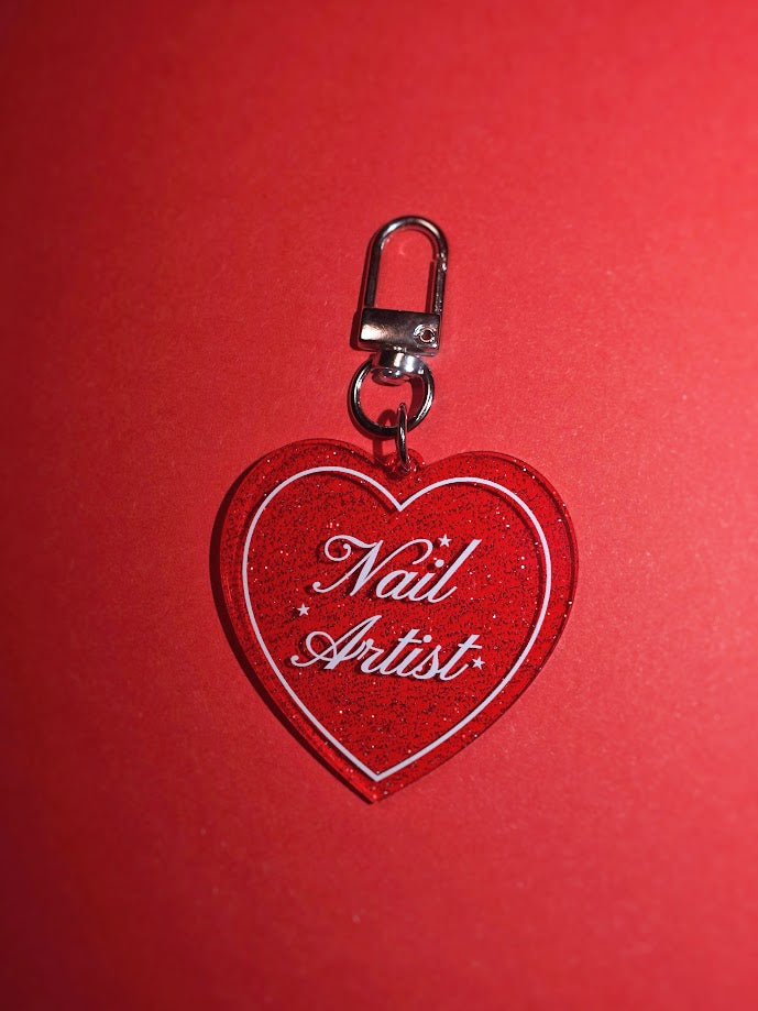 Nail Artist Heart Shaped Glitter Keychain