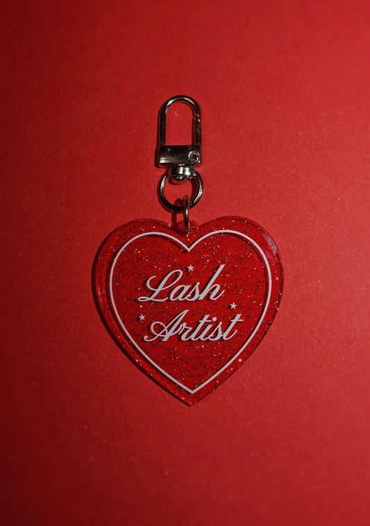 Lash Artist Heart Shaped Glitter Keychain