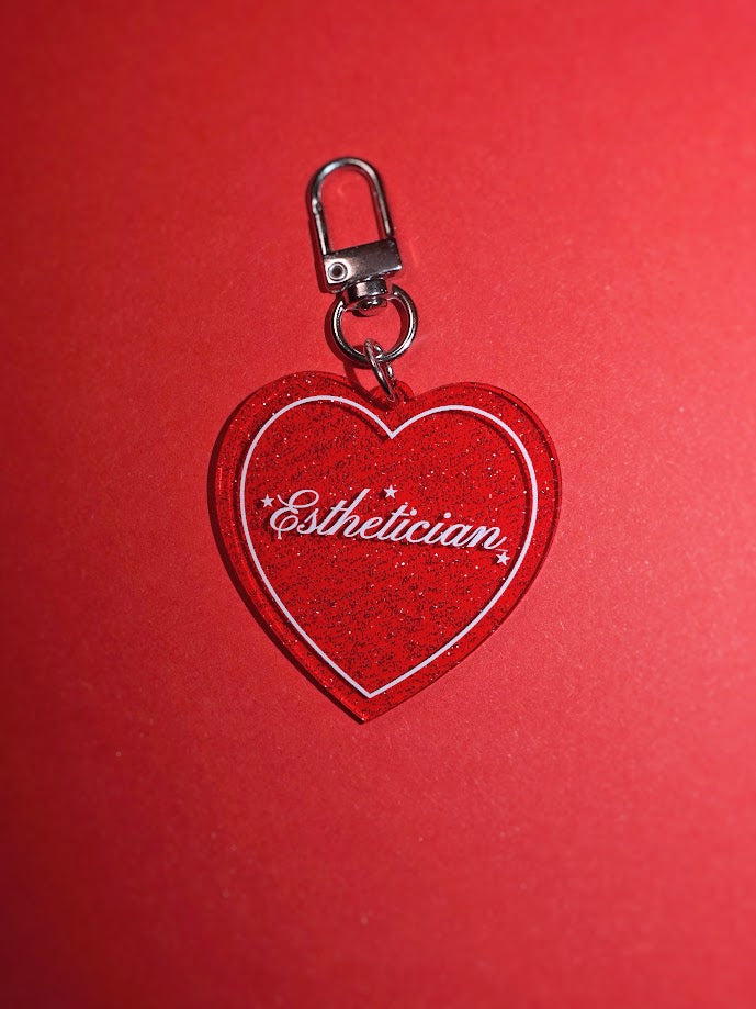Esthetician Heart Shaped Glitter Keychain