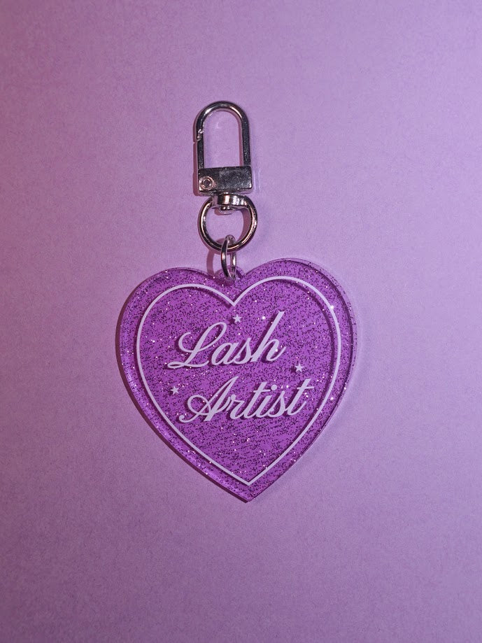 Lash Artist Heart Shaped Glitter Keychain