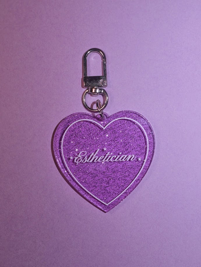 Esthetician Heart Shaped Glitter Keychain