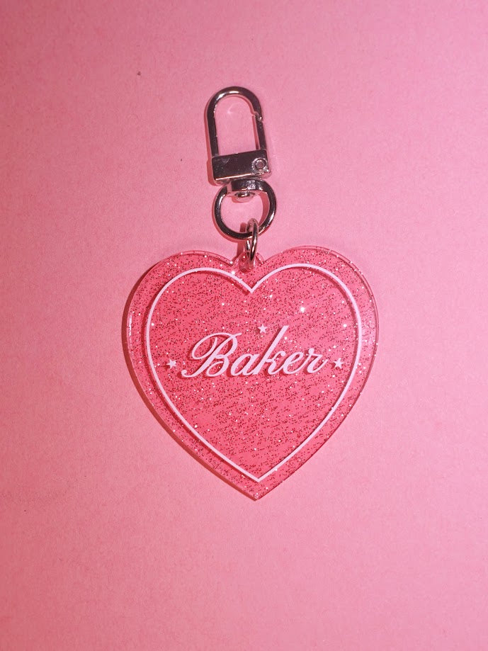Baker Heart Shaped Glitter Keychain