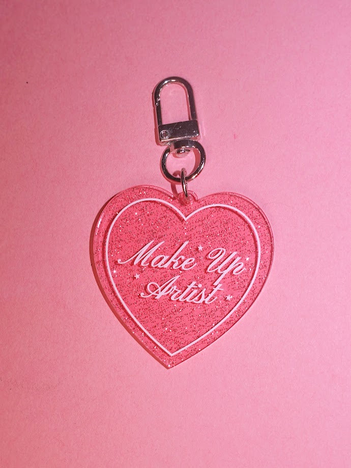 Make Up Artist Heart Shaped Glitter Keychain