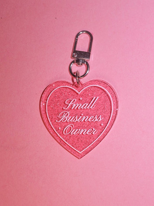 Small Business Owner Heart Shaped Glitter Keychain