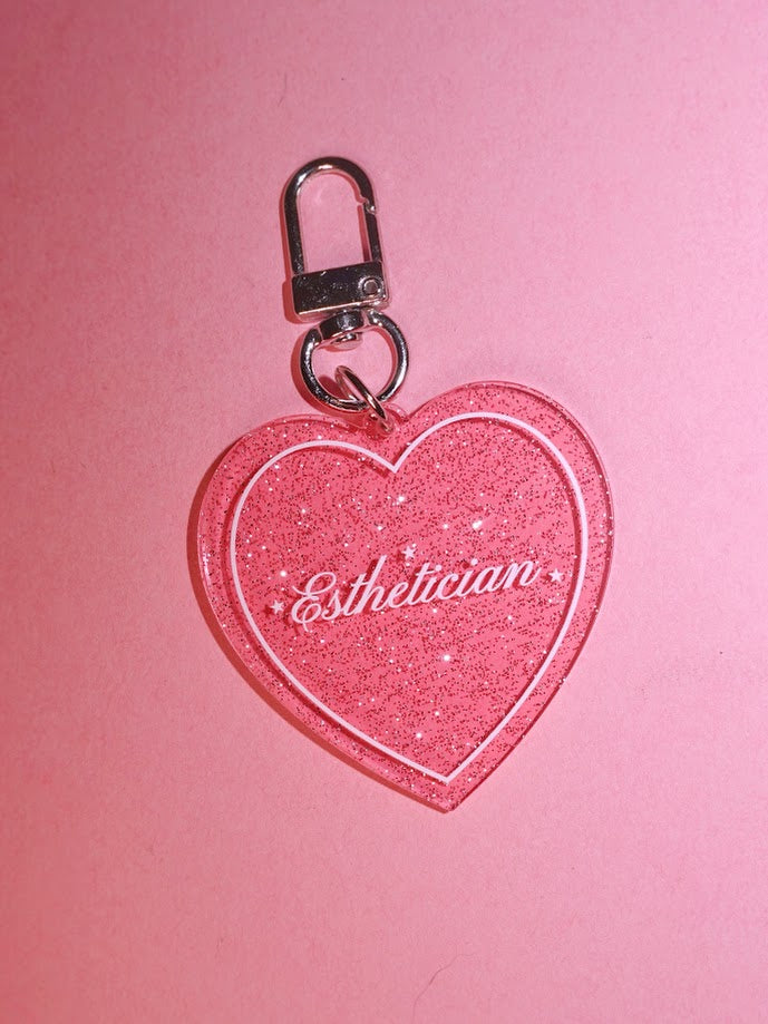 Esthetician Heart Shaped Glitter Keychain