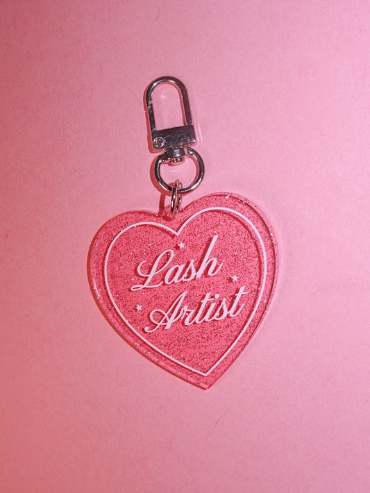 Lash Artist Heart Shaped Glitter Keychain