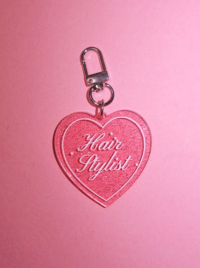 Hair Stylist Heart Shaped Glitter Keychain