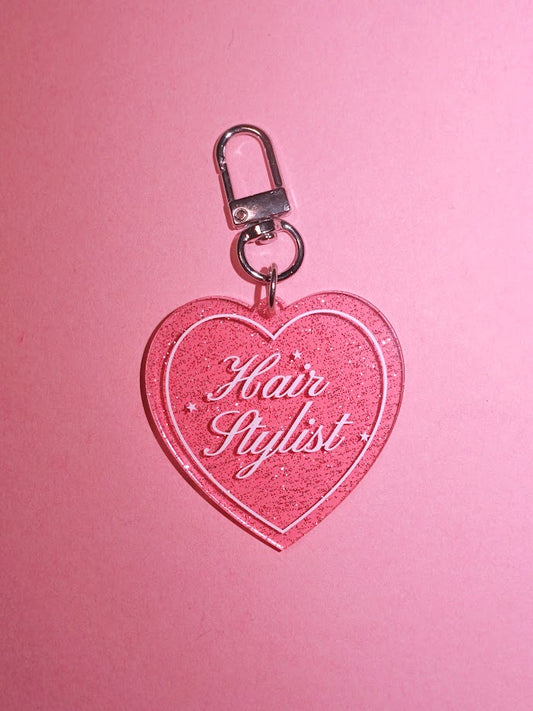 Hair Stylist Heart Shaped Glitter Keychain
